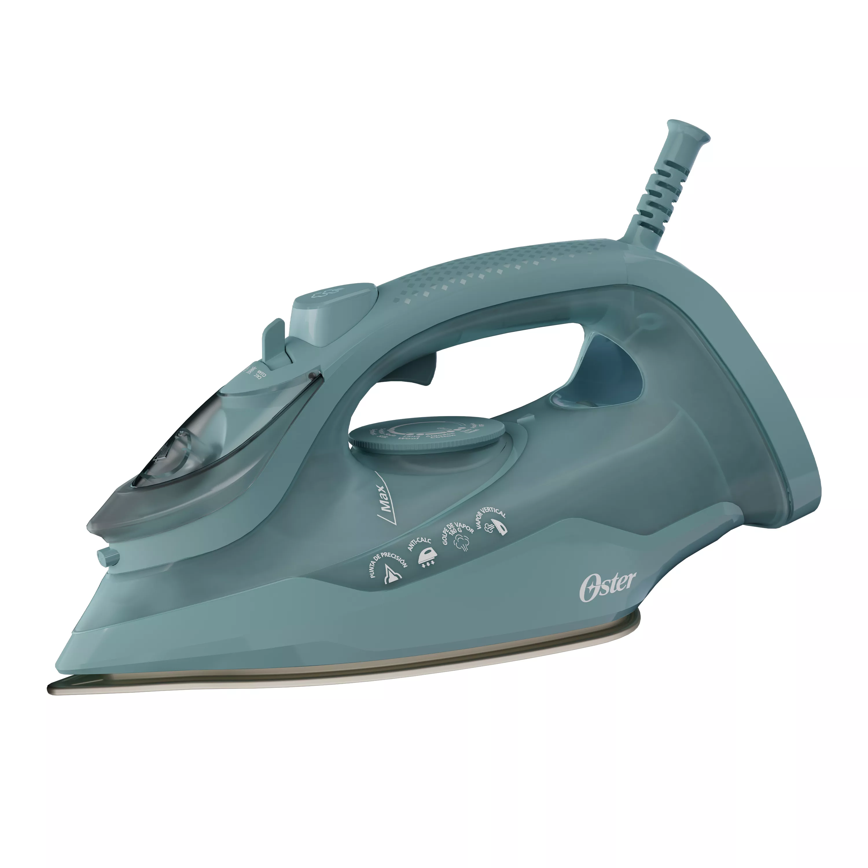 Oster Plancha de Vapor, AeroGlide S7000, con Golpe de Vapor 180 g/min, Recubrimiento Metálico Cerámico, Suela con más Cobertura, Tecnología Aeroceramic, Vapor Vertical, Verde Claro, GCSTAC7001-013
